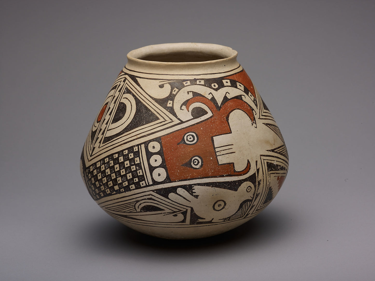 Jar with Two Plumed or Horned Serpents with Birds and P-shaped Motifs -  Casas Grandes, Ramos Polychrome,  Poster Print Wall Art