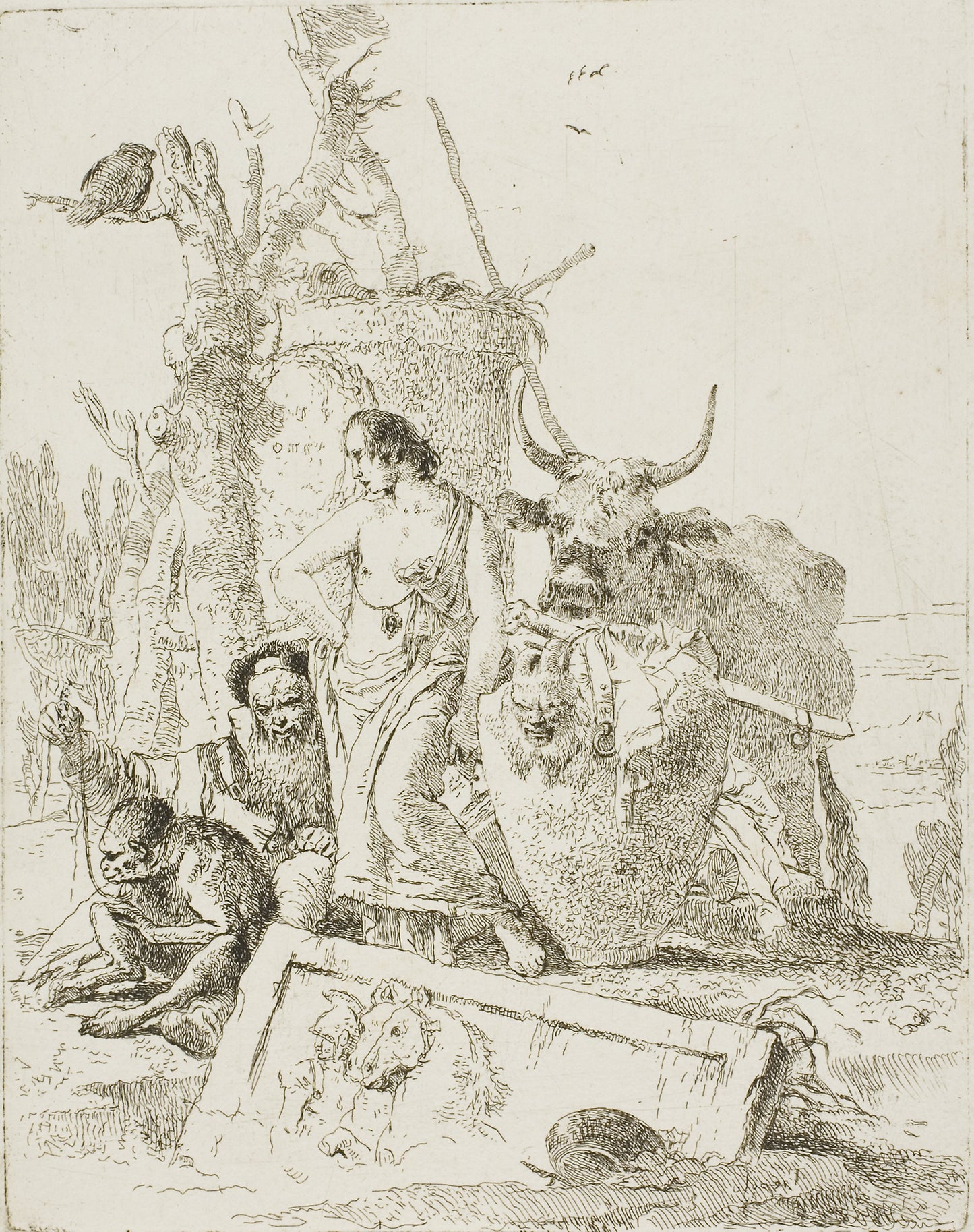Young Shepherds and Old Man with a Monkey, from Scherzi -  Giambattista Tiepolo,  Poster Print Wall Art