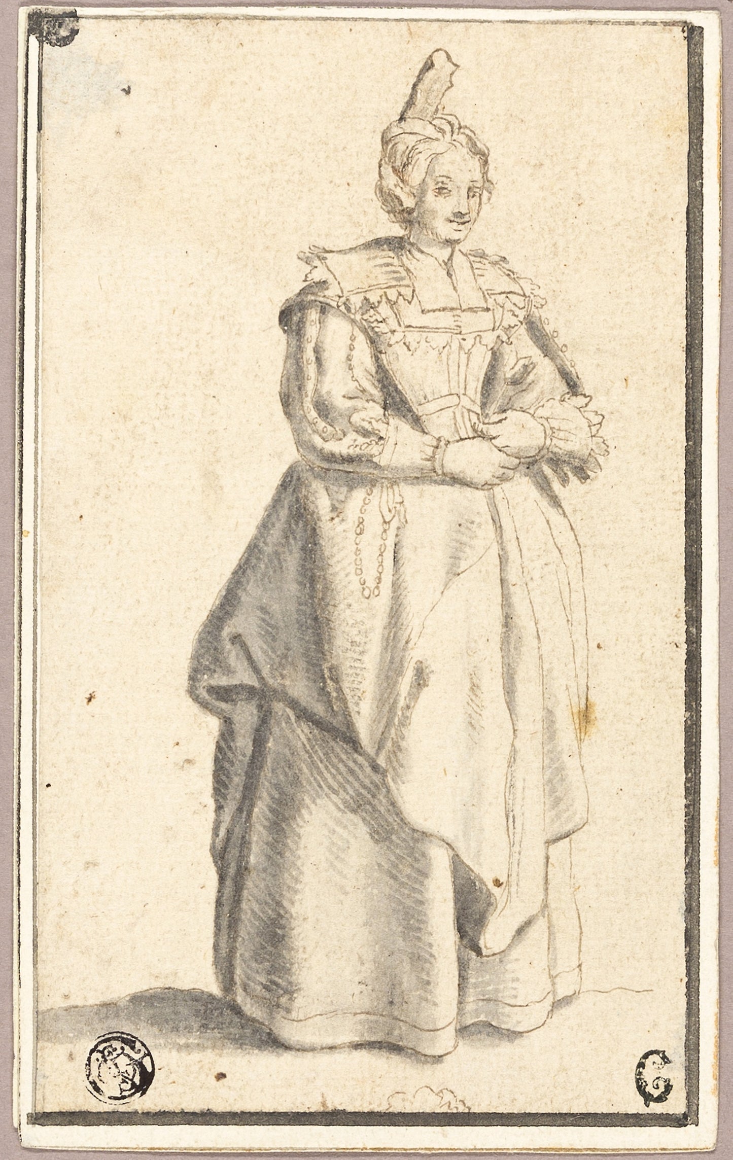 Woman in Full Dress -  possibly after Wenceslaus Hollar,  Poster Print Wall Art