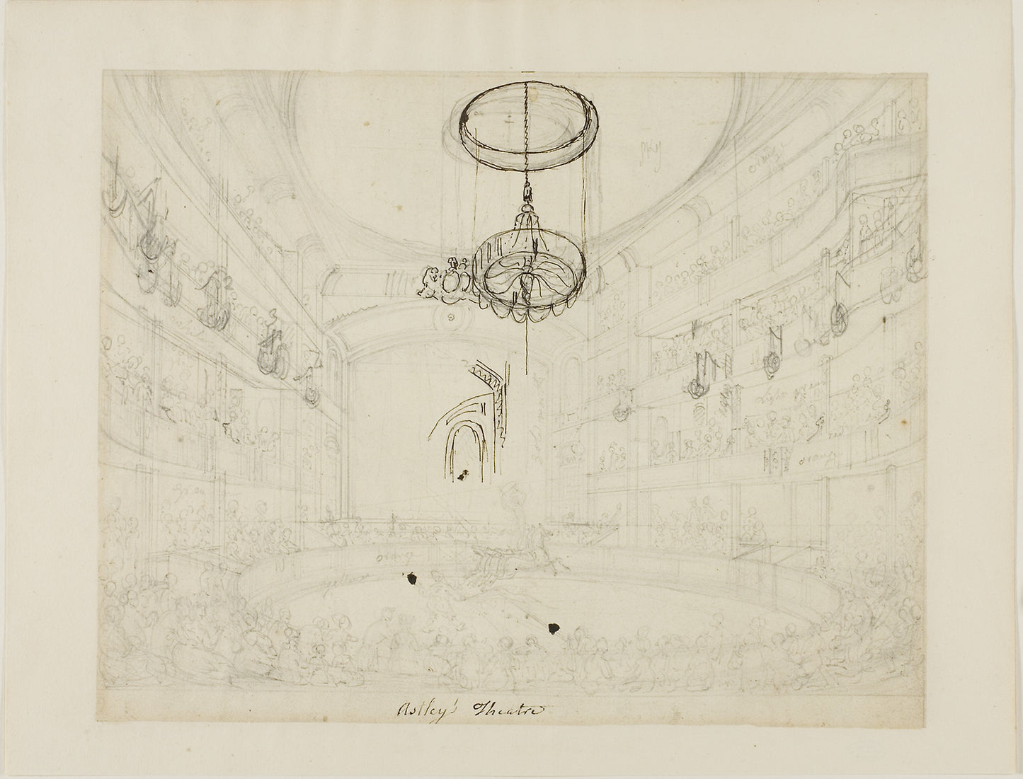 Study for Astley's Theatre (recto); Study for Crystal Chadeliers in Astley's Amphiteatre (verso) -  Augustus Charles Pugin (English, born France, 1762-1832),  Poster Print Wall Art