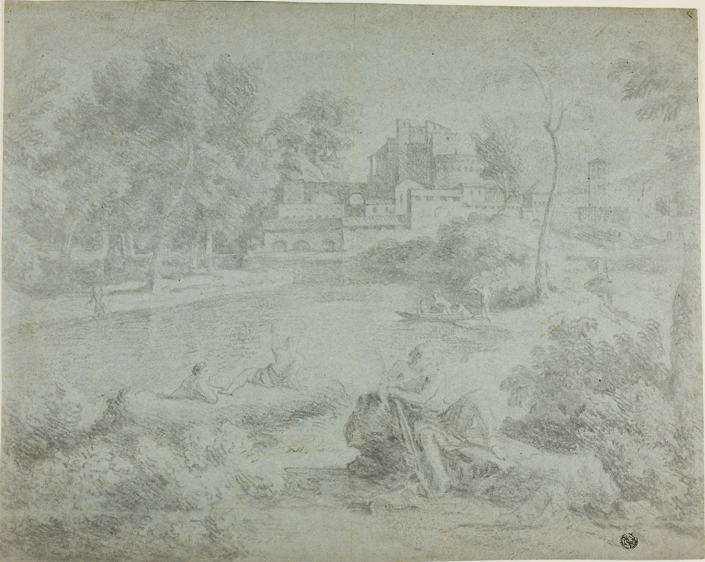 Italianate Landscape with Bathers -  Possibly Richard Wilson (English, 1714-1782),  Poster Print Wall Art