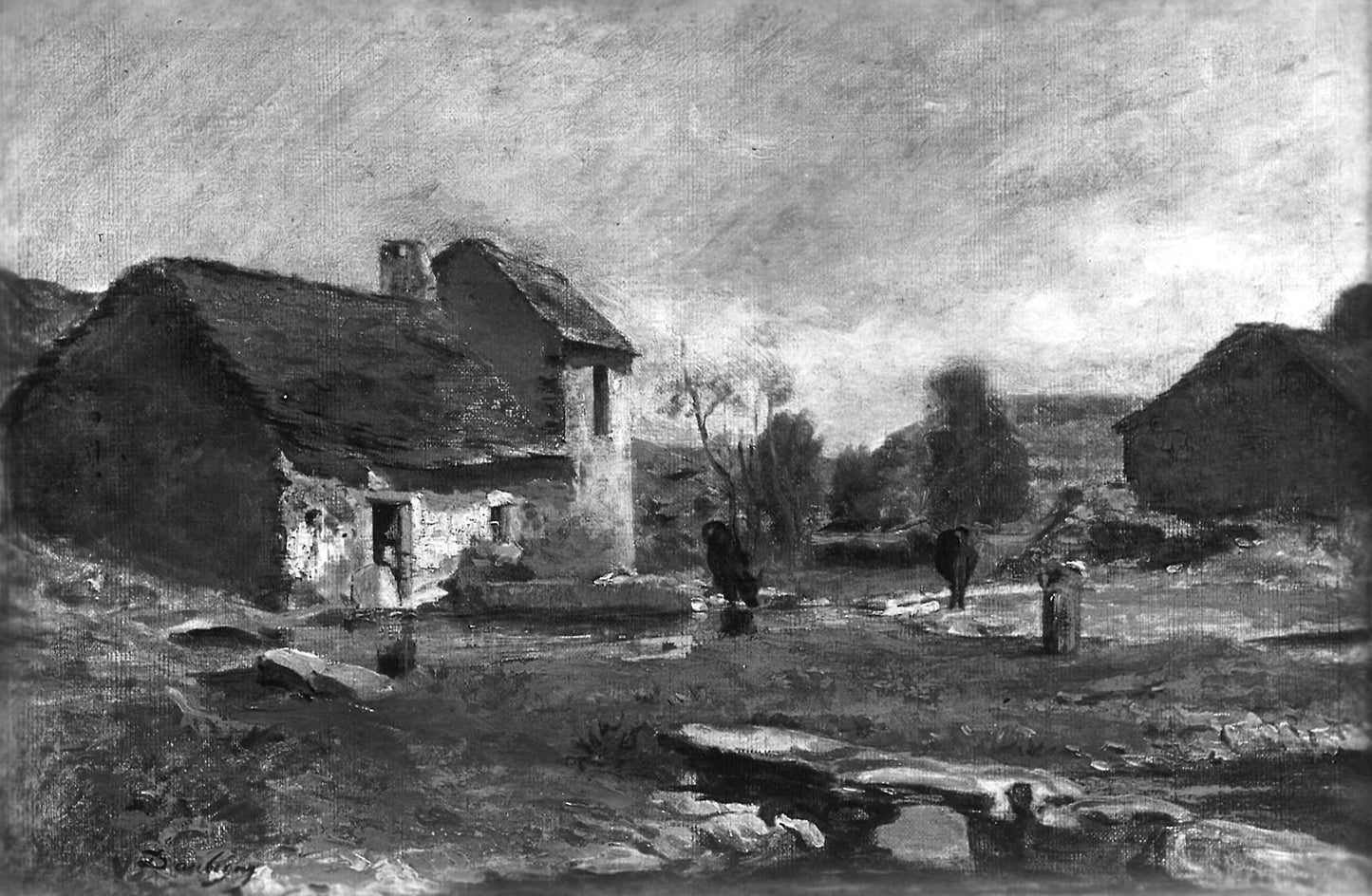 Houses in Optevoz, France -  Charles François Daubigny,  Poster Print Wall Art