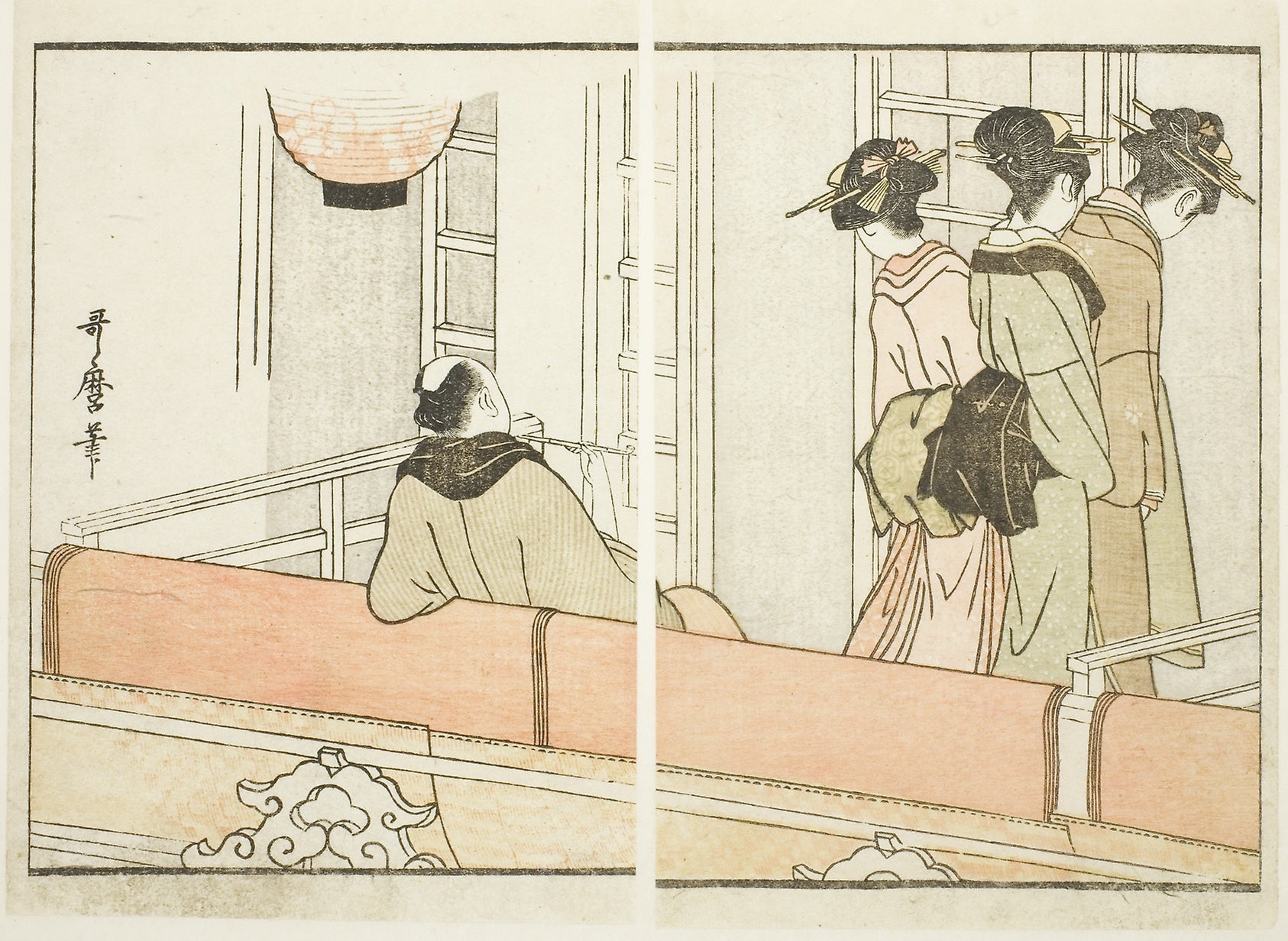 A Box at the Kabuki Theater, from the illustrated book "Guide to the Actors' Dressing Rooms (Yakusha gakuya tsu)": Kitagawa Utamaro ??? ??,16x12"(A3) Poster