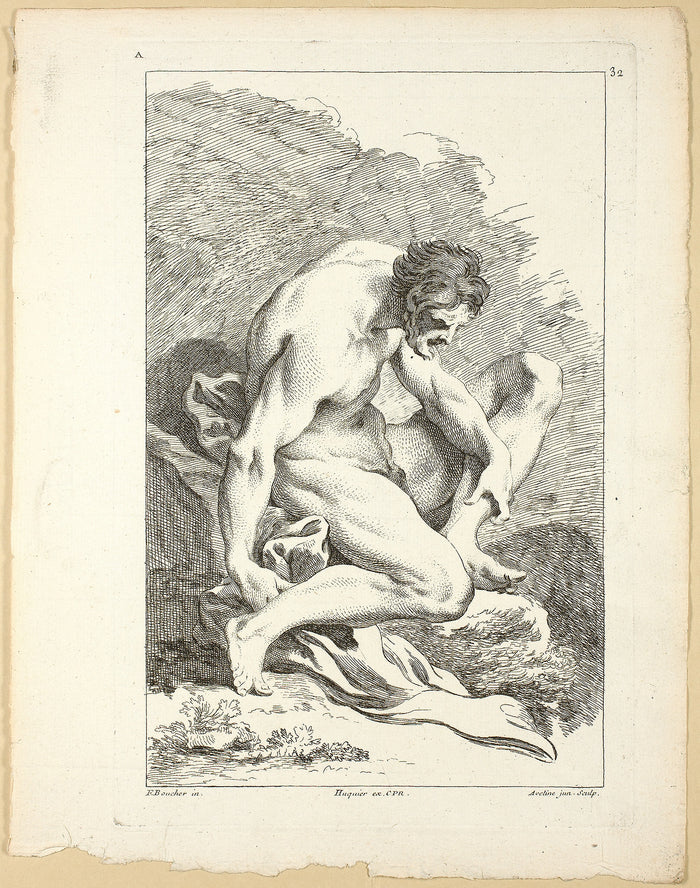 Figure, from Premier livre de figures d’Academies gravées en Partie par les Professeurs de l’ Académie Royale: Pierre Aveline (French, 1702-1760),16x12