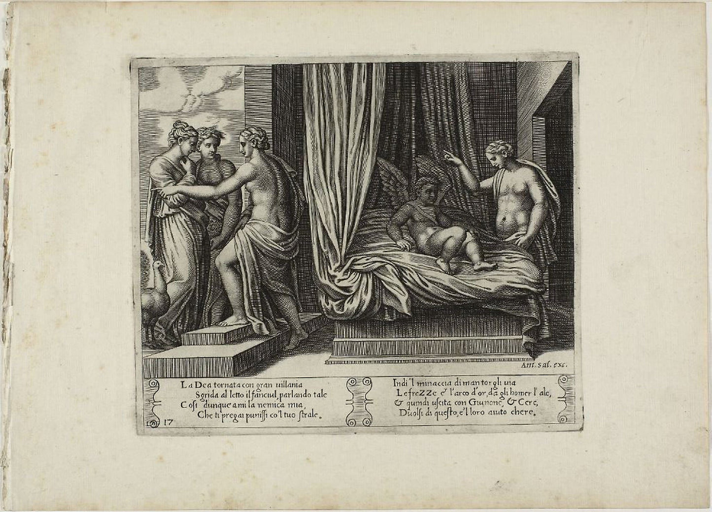 The Too Credulous Psyche Looks at Cupid -  Agostino dei Musi (Italian, c. 1490-after 1536),  Poster Print Wall Art