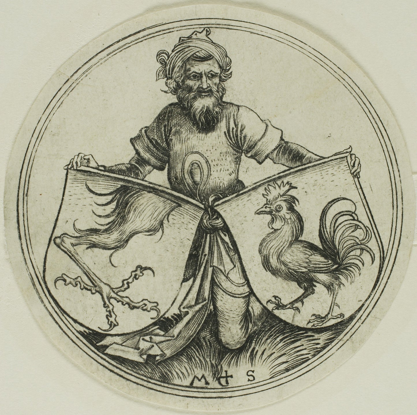 Shield with a Griffin's Foot and Shield with a Cock Held -  a Moor -  Martin Schongauer,  Poster Print Wall Art