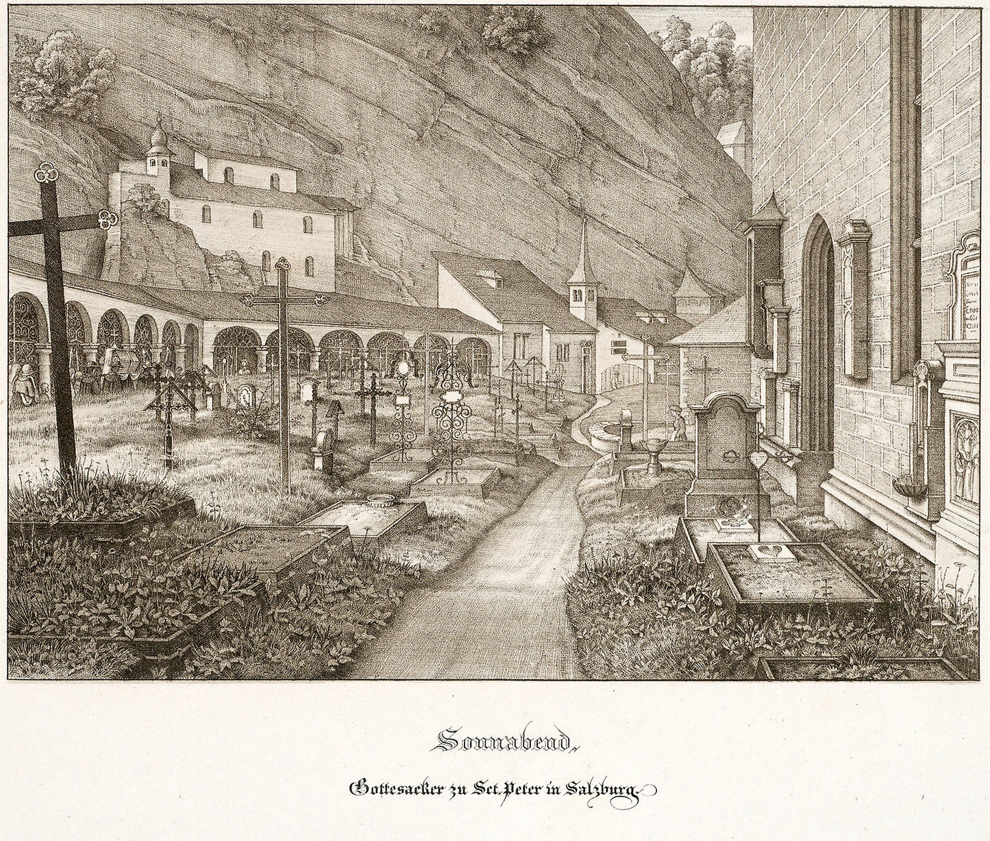 Saturday -  Graveyard of St. Peter's in Salzburg -  Ferdinand Olivier,  Poster Print Wall Art