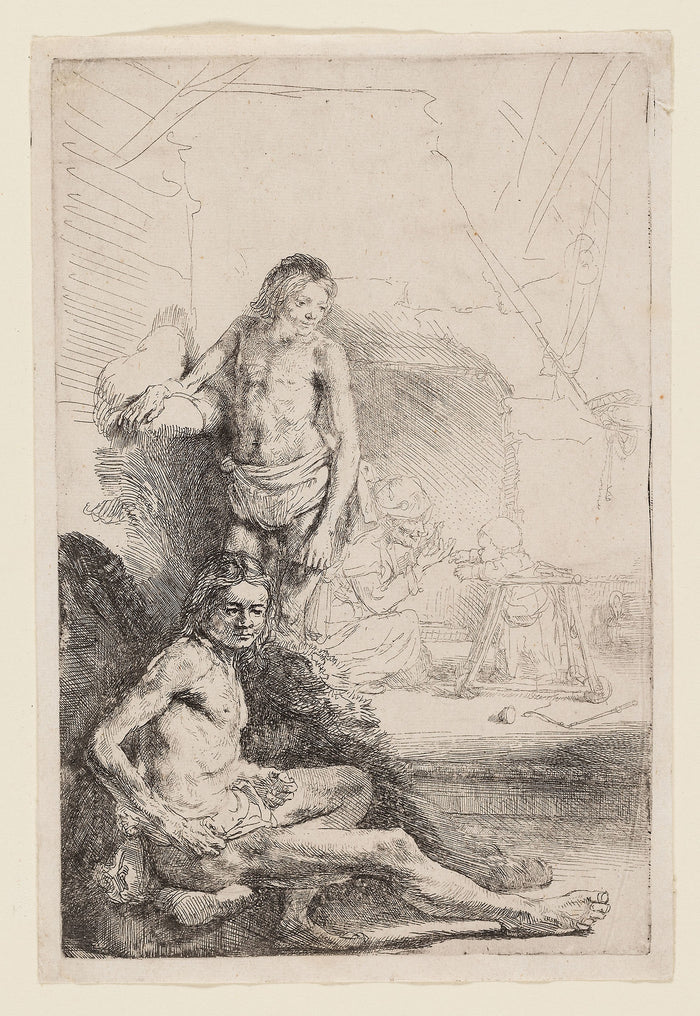 Male Nude Seated and Standing: Rembrandt van Rijn,16x12