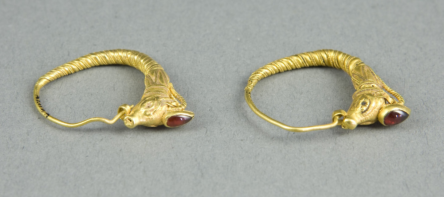 Pair of Earrings with Ibex Head Finials -  Greek,  Poster Print Wall Art