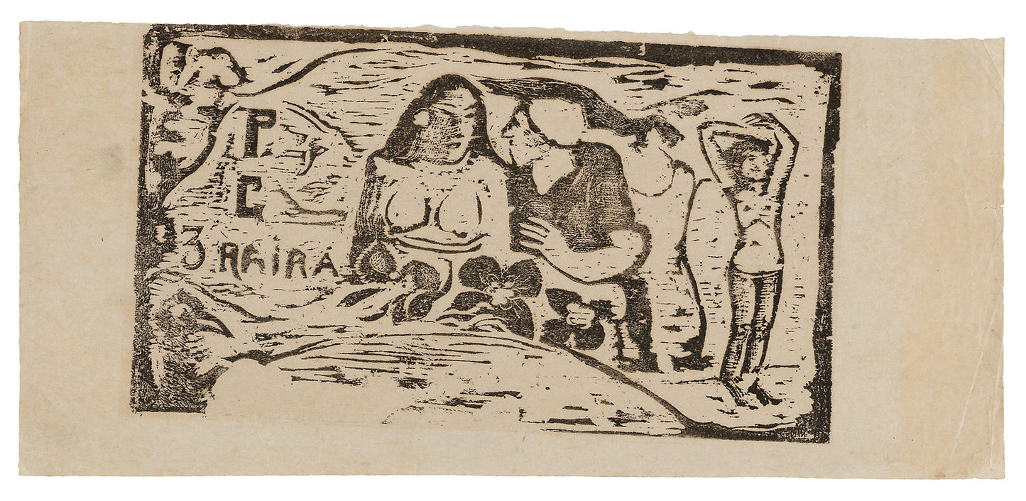 Bust of a Nude Woman and Three-Quarter Figure of a Man with a White Cap in Profile, Third Small Figure at Far Right, headpiece for Le sourire: Paul Gauguin,16x12"(A3) Poster