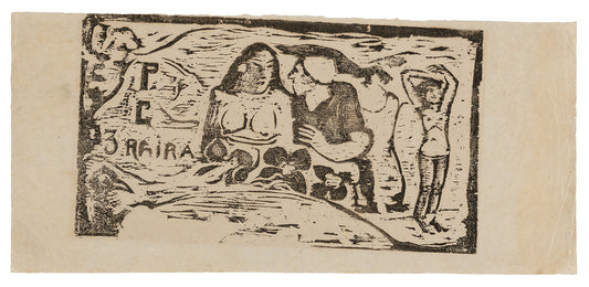 Bust of a Nude Woman and Three-Quarter Figure of a Man with a White Cap in Profile, Third Small Figure at Far Right, headpiece for Le sourire: Paul Gauguin,16x12"(A3) Poster