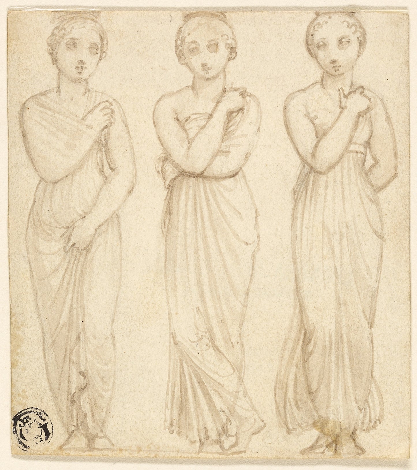 Three Draped Female Figures -  Attributed to Thomas Stothard,  Poster Print Wall Art