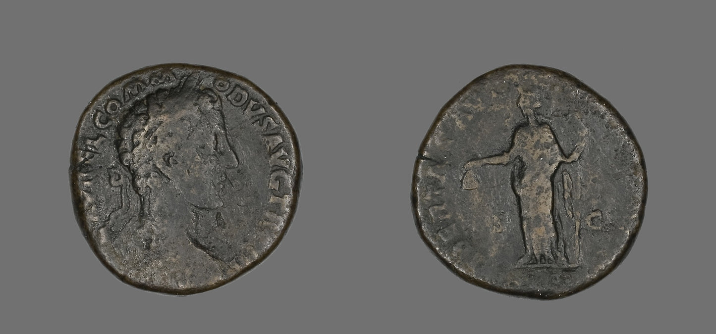 Sestertius (Coin) Portraying Emperor Commodus -  Roman, minted in Rome,  Poster Print Wall Art