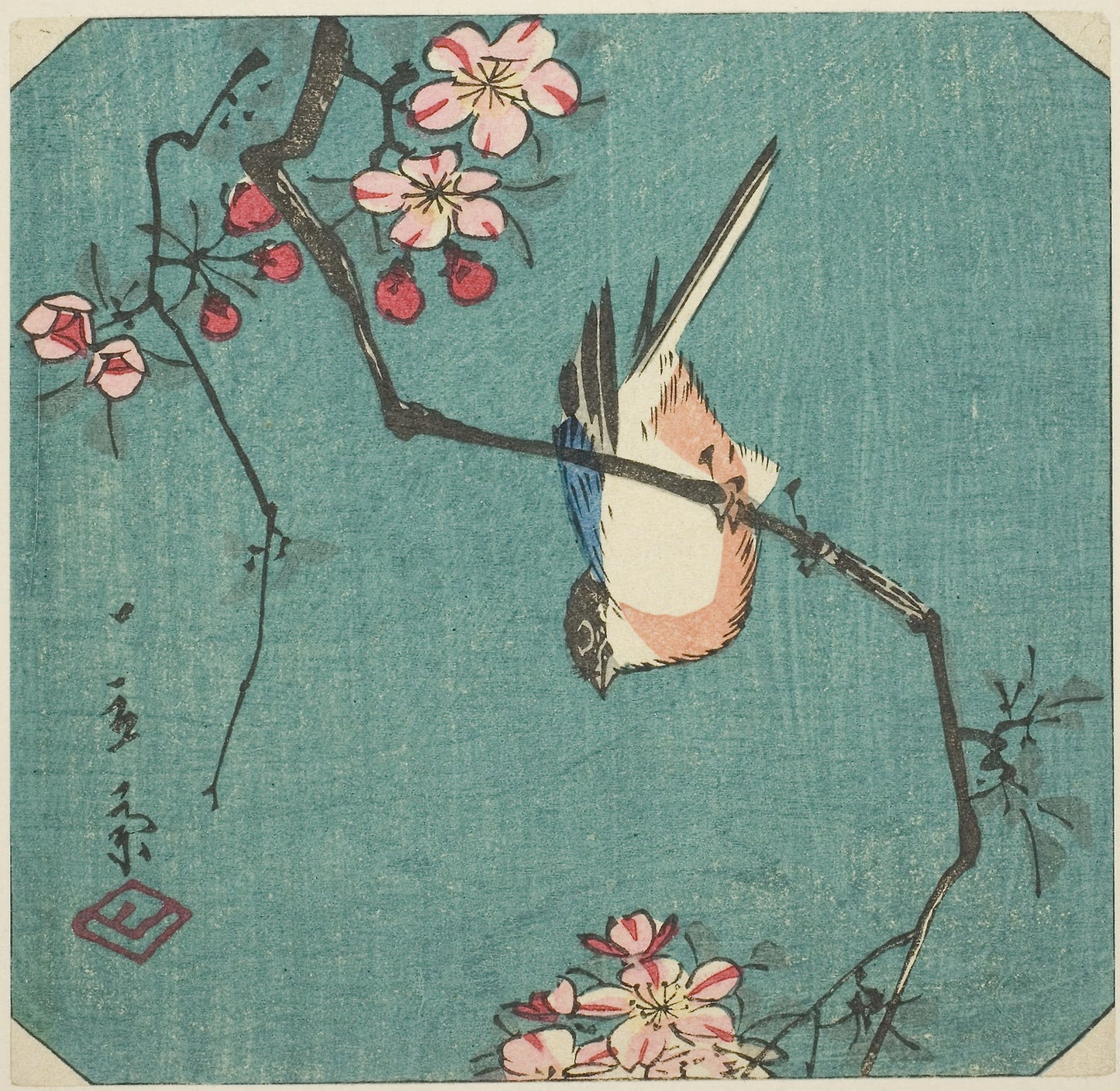 Bullfinch, section of an untitled harimaze print -  Utagawa Hiroshige ?? ??,  Poster Print Wall Art