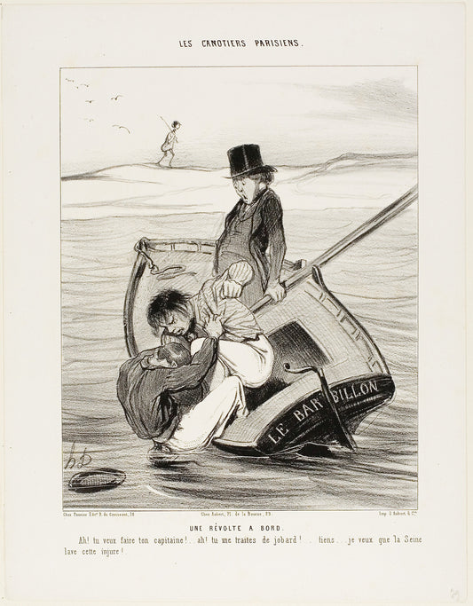 A Revolt On Board. “- Ah! you want to be your own captain!... - Ah! you are treating me like an idiot... hey... I hope the Seine washes away that insult!,” plate 13 from Les Canotiers Parisiens: Honoré Victorin Daumier,16x12"(A3) Poster