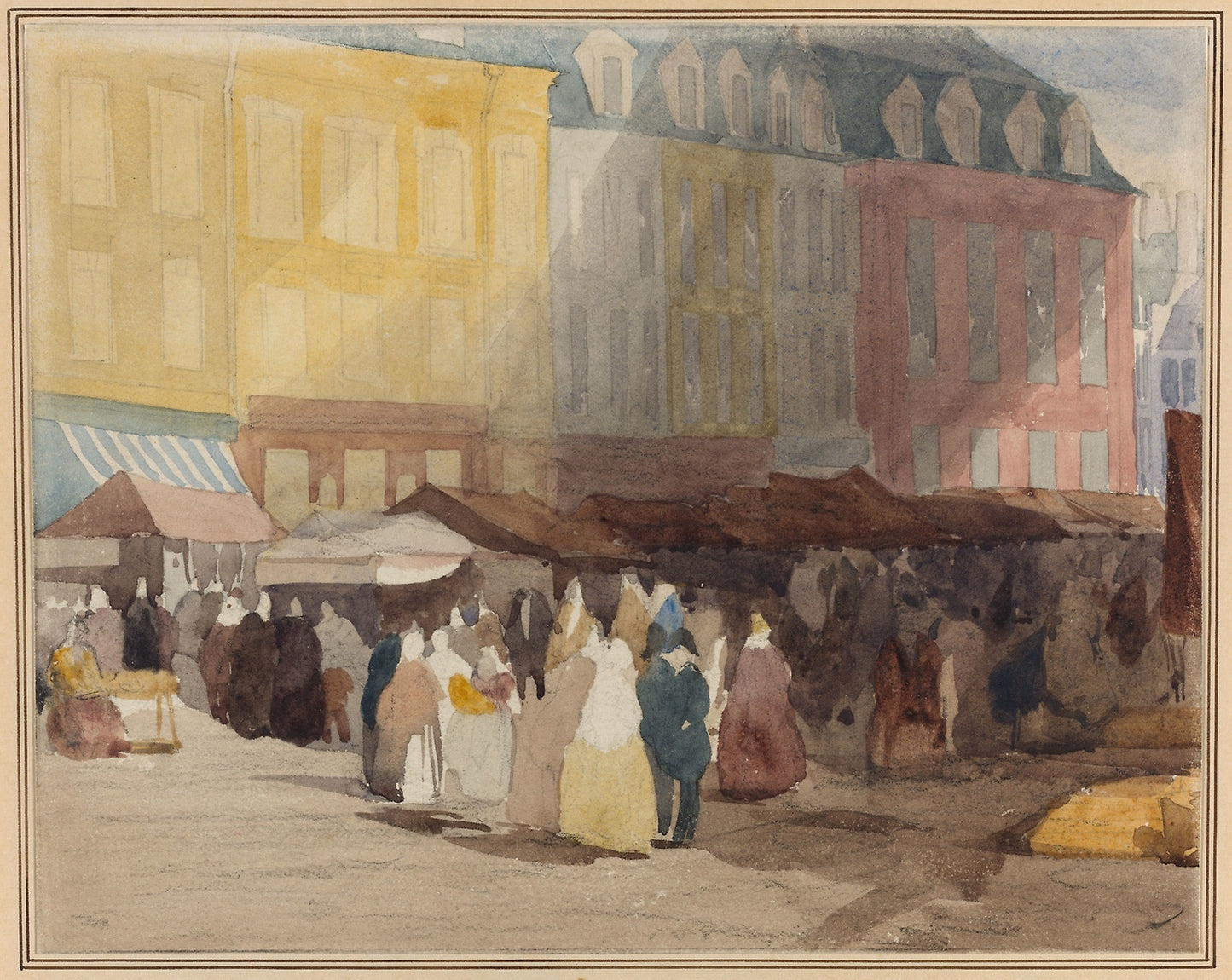 A French Market Scene, possibly Boulogne: David Cox,16x12"(A3) Poster