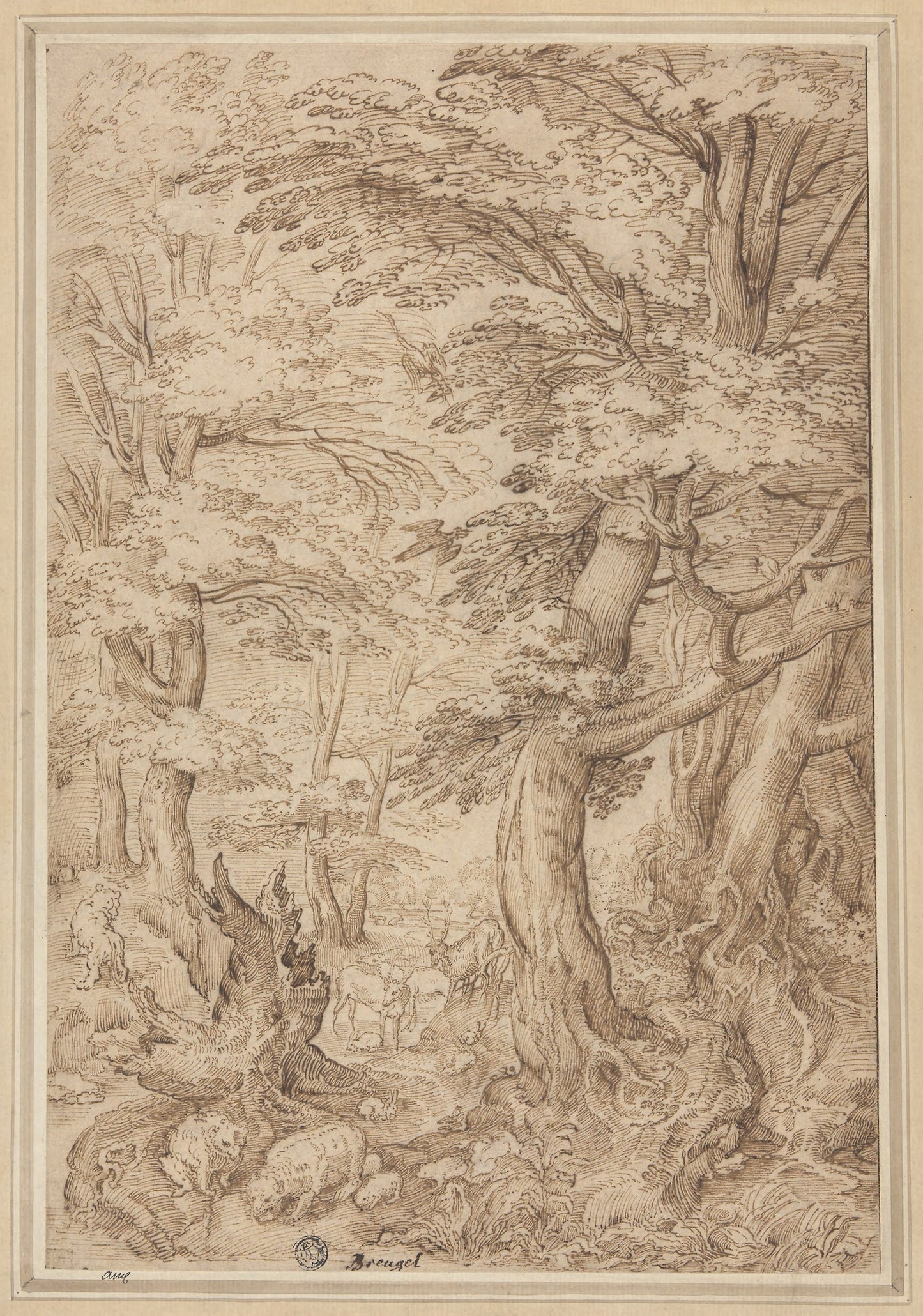 Forest Landscape with Wild Animals -  After Pieter Bruegel, the elder ,  Poster Print Wall Art