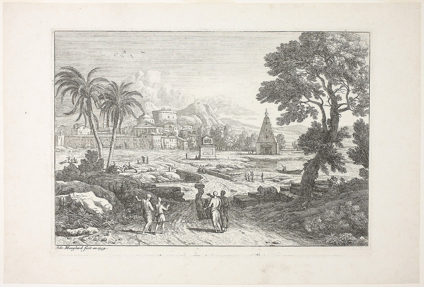 Landscape with Two Palms -  Adrien Manglard,  Poster Print Wall Art
