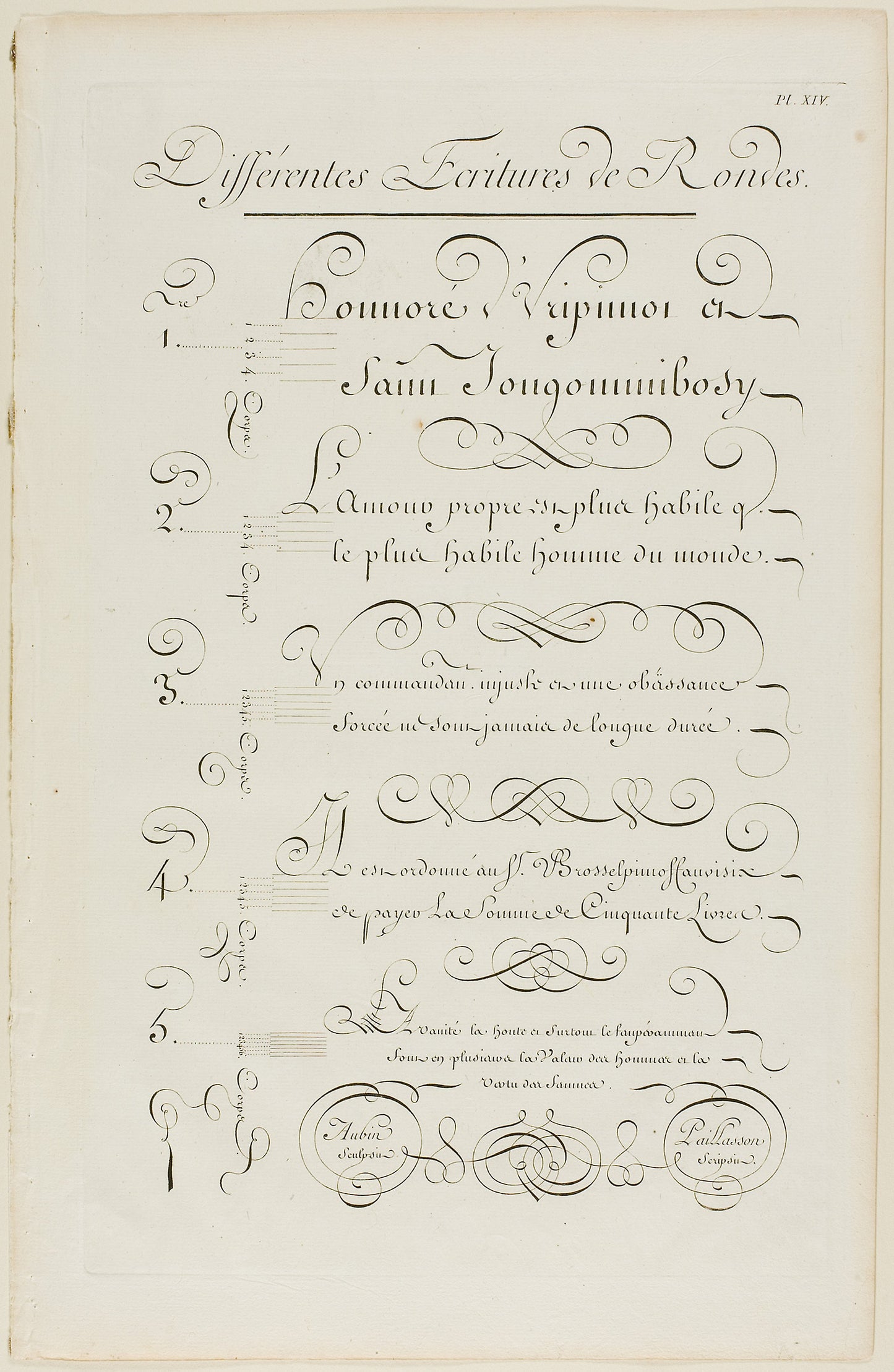 Various Rounded-Style Calligraphy, from Encyclopédie -  Aubin (French, active 18th century),  Poster Print Wall Art