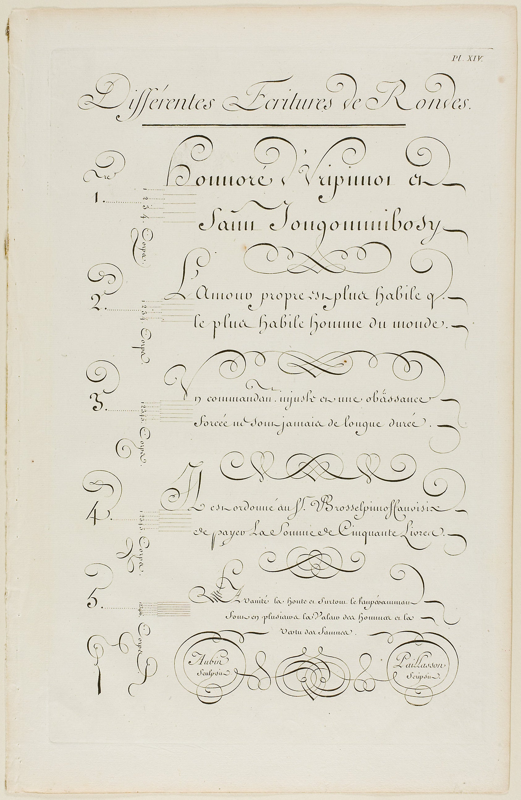 Various Rounded-Style Calligraphy, from Encyclopédie: Aubin (French, active 18th century),16x12"(A3) Poster