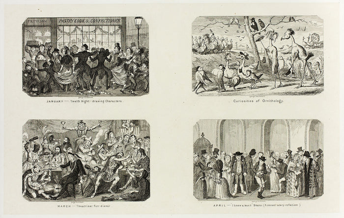 January - Twelfth Night Drawing Characters from George Cruikshank's Steel Etchings to The Comic Almanacks: 1835-1853 (top left): George Cruikshank (English, 1792-1878),16x12