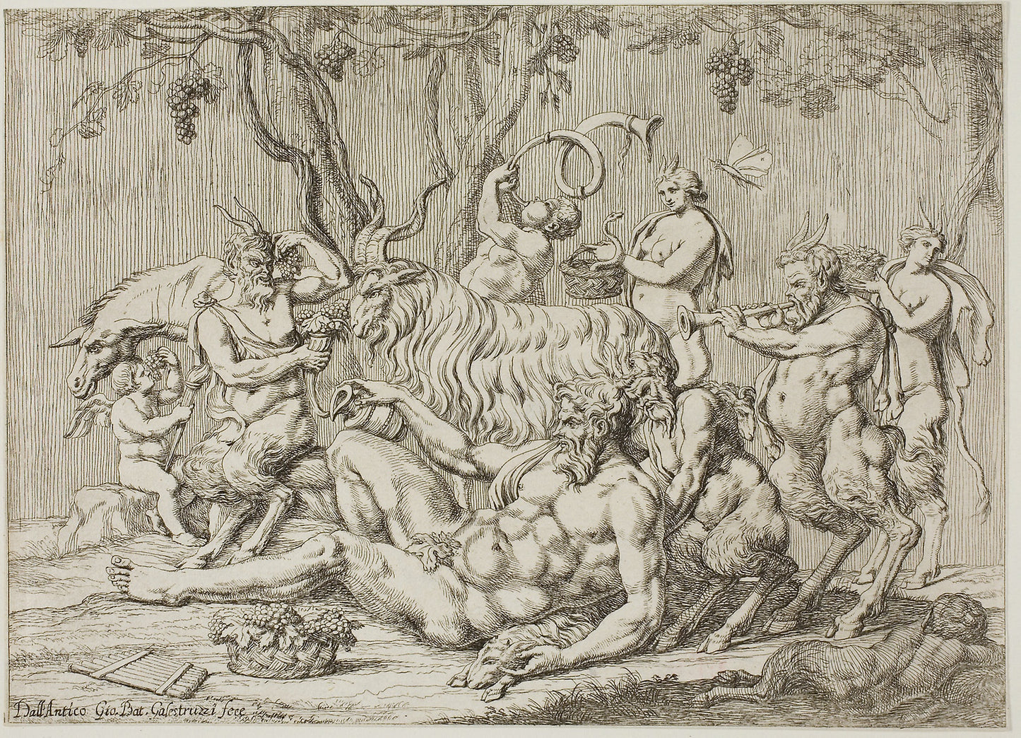 Silenus Reclining with Goats and Satyrs -  Giovanni Battista Galestruzzi,  Poster Print Wall Art