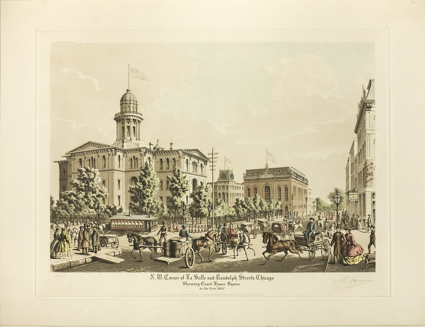 N. W. Corner of LaSalle and Randolph, Chicago, Showing Court House Square in the Year 1864 -  Raoul Varin,  Poster Print Wall Art