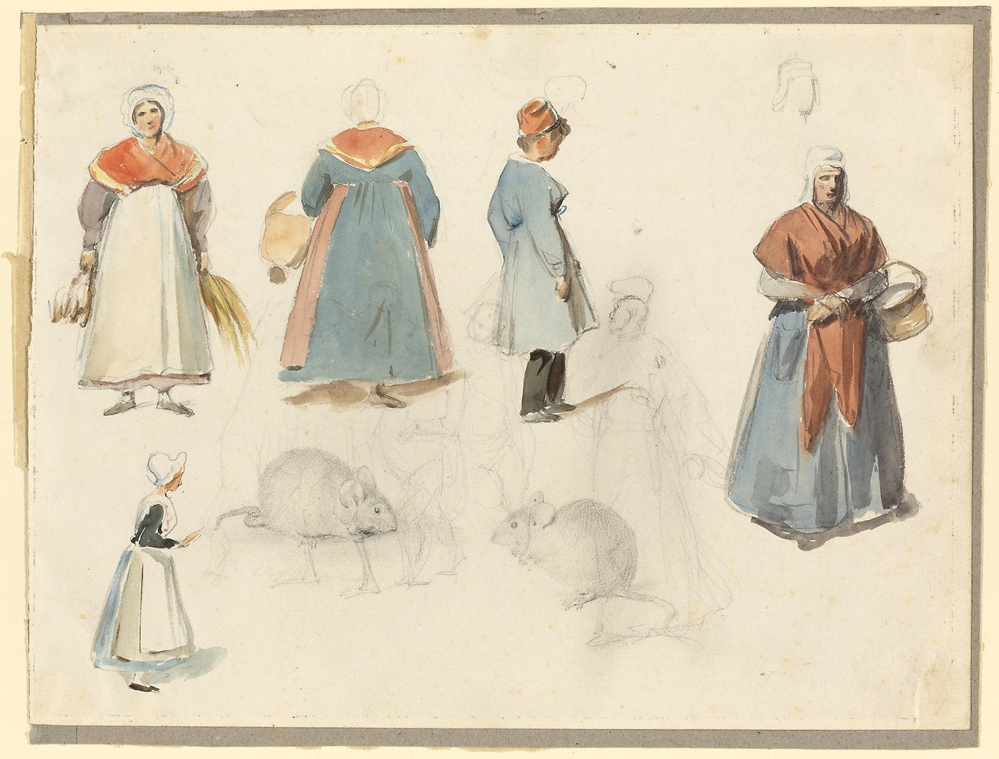 Sheet of Sketches -  Men, Women and Mice -  Denis Auguste Marie Raffet,  Poster Print Wall Art