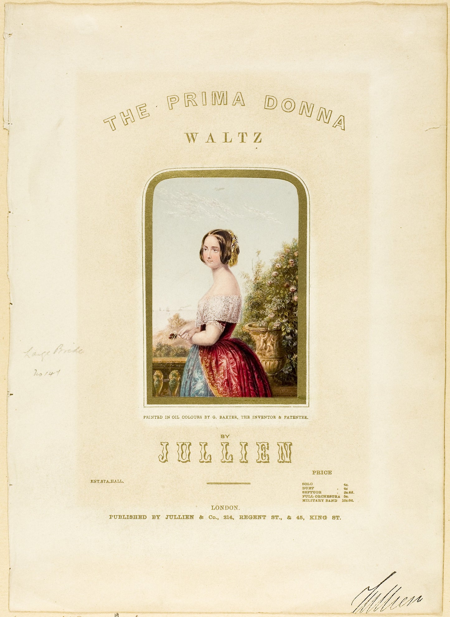 The Bride, cover for The Prima Donna Waltz sheet music -  George Baxter (English, 1804-1867),  Poster Print Wall Art