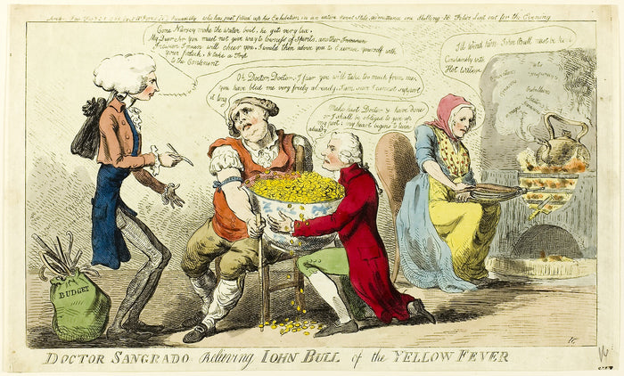 Dr. Sangrado Relieving John Bull of Yellow Fever: Isaac Cruikshank (English, 1764-1811),16x12