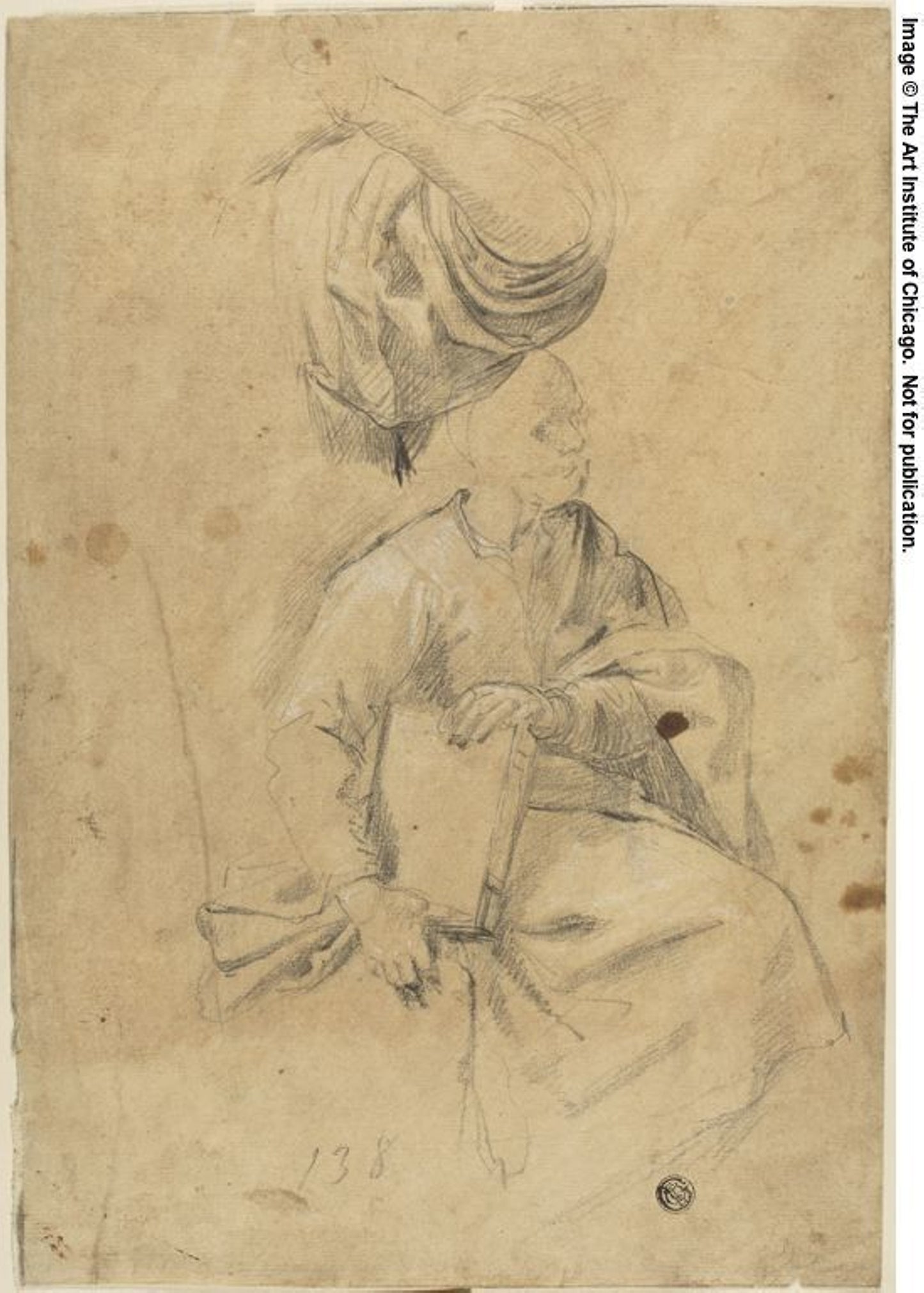 Two Sketches -  Seated Man Holding Book, Draped Right Arm -  Attributed to Carlo Maratta (Italian, 1625-1713),  Poster Print Wall Art