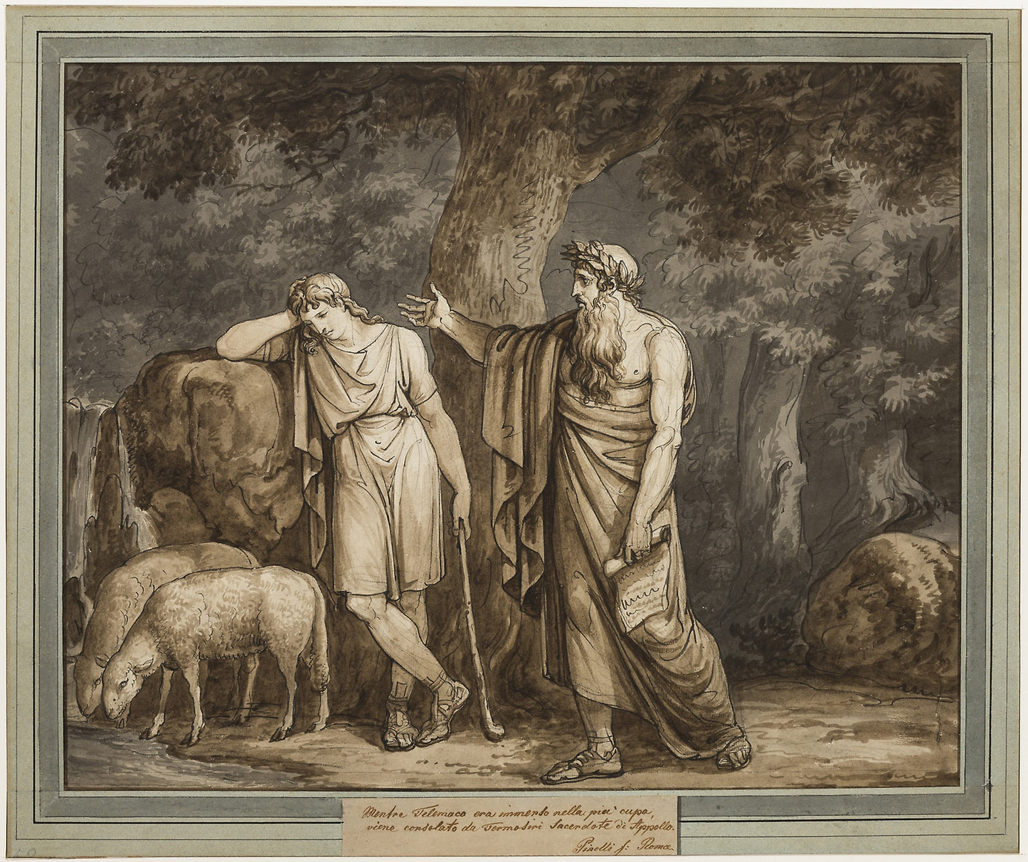 Telemachus is Consoled -  Termosiris, Priest of Apollo, from The Adventures of Telemachus, Book 2 -  Bartolomeo Pinelli,  Poster Print Wall Art