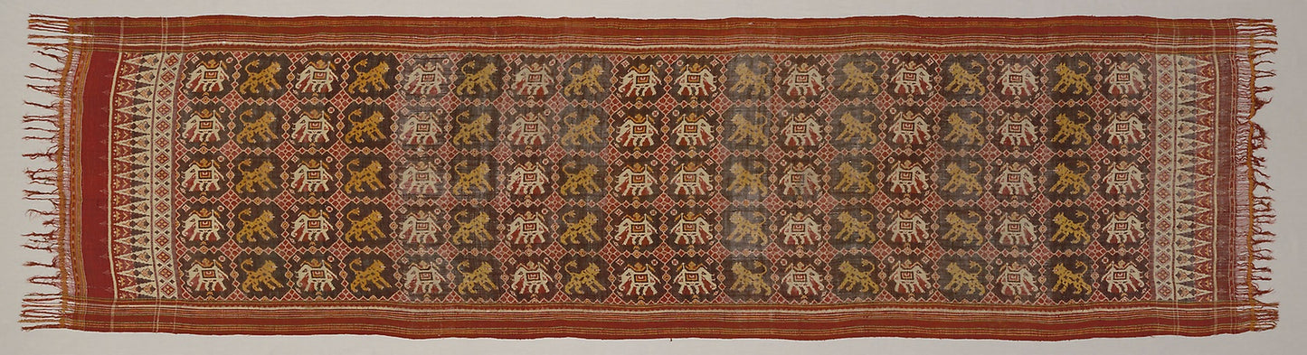 Ceremonial Cloth with Pattern of Elephants and Tigers -  India, Gujarat,  Poster Print Wall Art