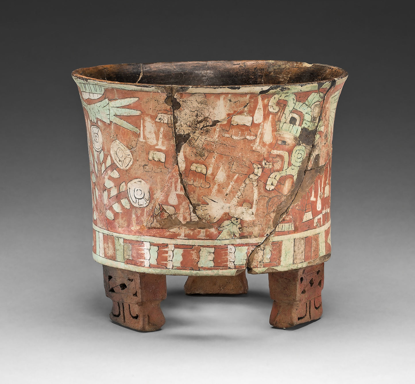 Tripod Vessel with a Blowgunner Scene -  Teotihuacan,  Poster Print Wall Art