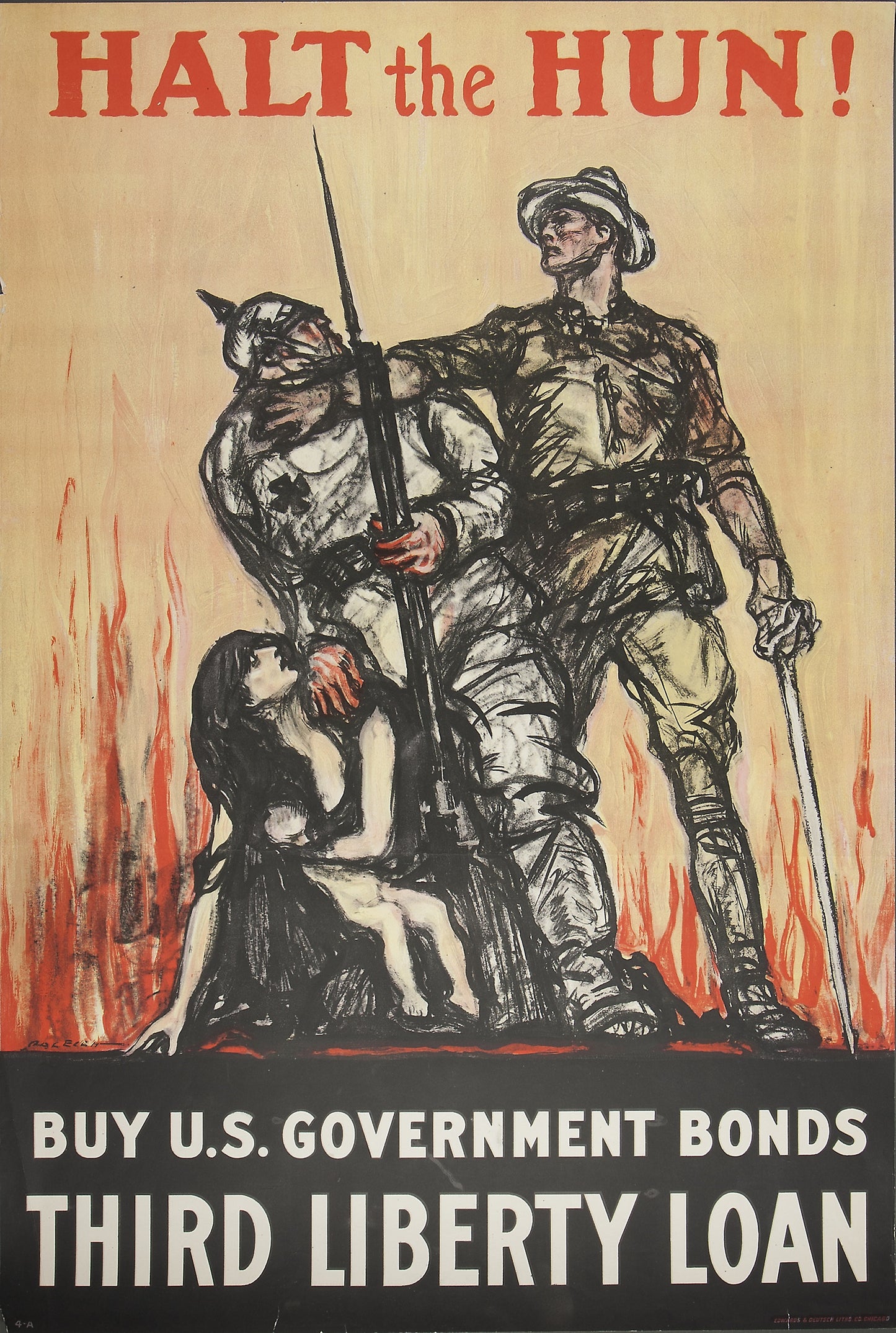 Halt the Hun! Buy U.S. Government Bonds Third Liberty Loan -  Henry Patrick Raleigh (American, 1880-1945),  Poster Print Wall Art