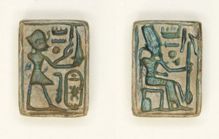 Plaque: King Aakheprre Offers Incense/Amun Re Seated on Throne: Egyptian,16x12