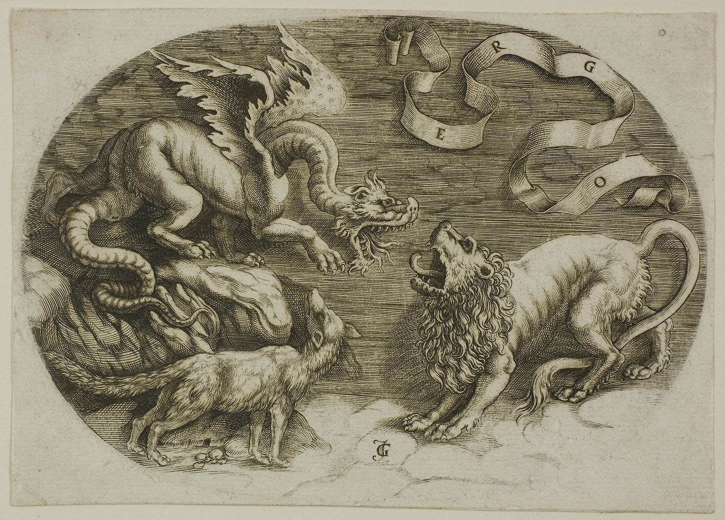 Lion, Dragon and Fox -  Jean de Gourmont (French, 1506-1551),  Poster Print Wall Art