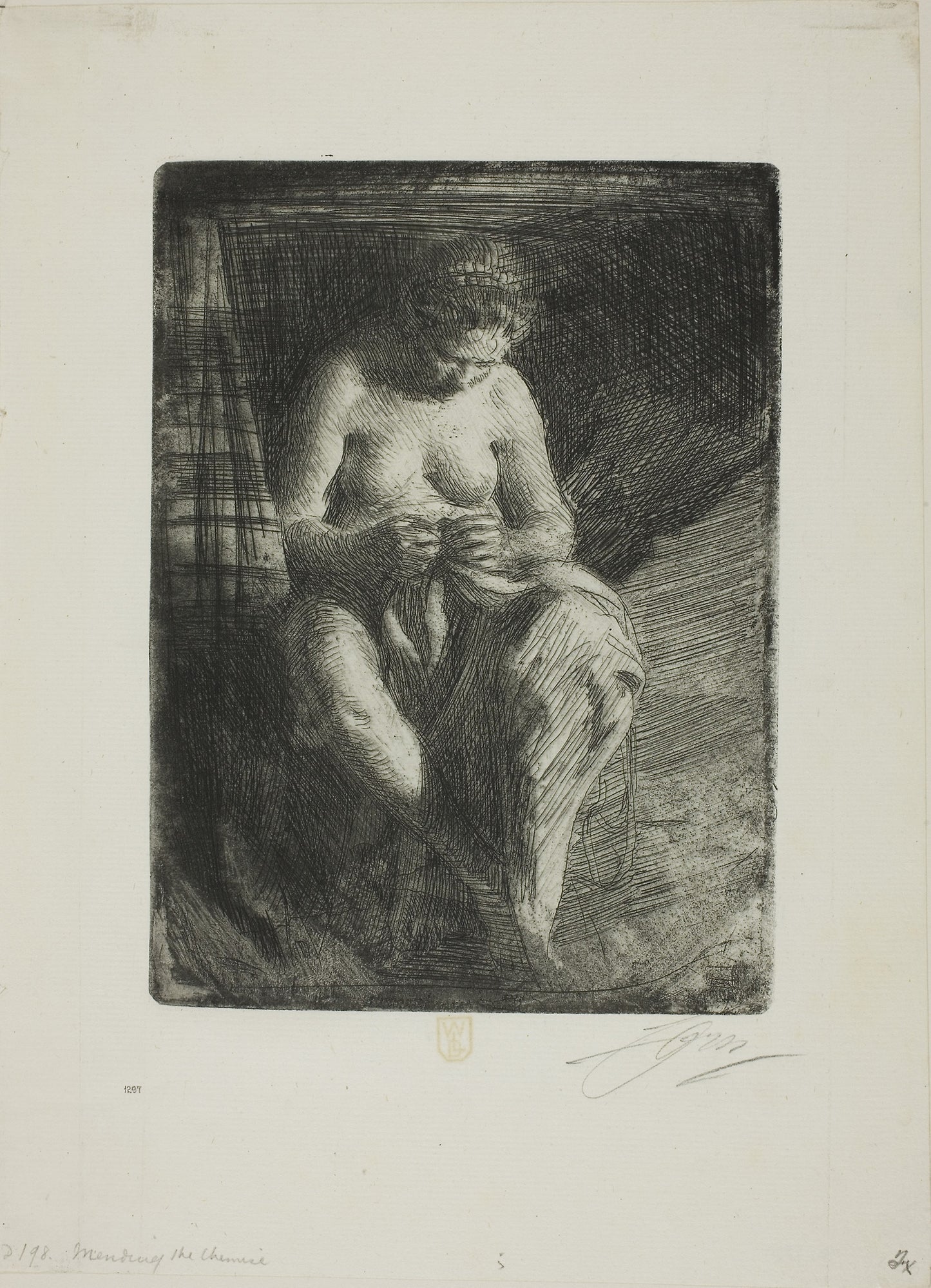 Mending -  Anders Zorn,  Poster Print Wall Art