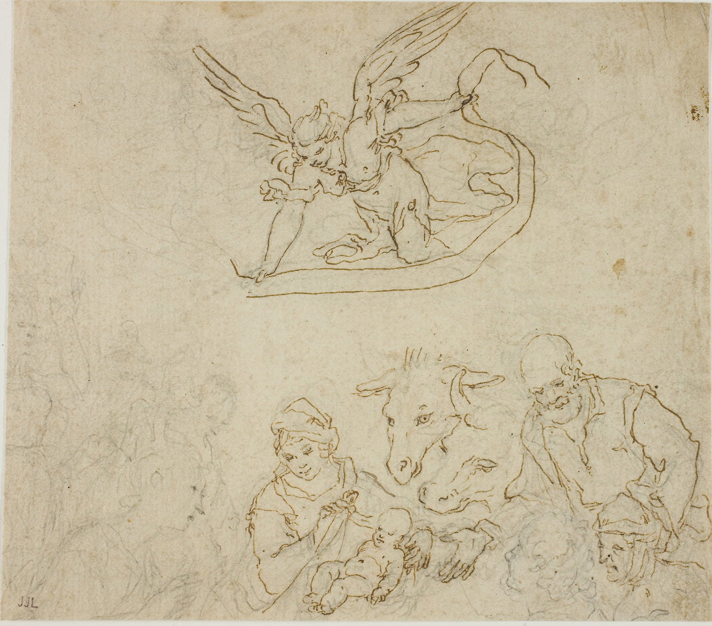 Nativity (recto); Virgin and Child, Angel (verso) -  Attributed to Filippo Bellini, or his circle,  Poster Print Wall Art