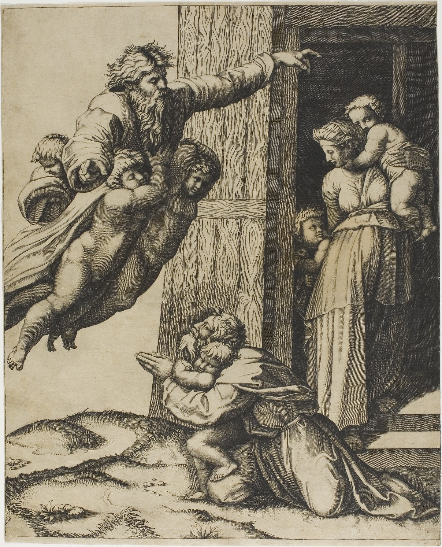 God Commanding Noah to Build the Ark -  Marco Dente da Ravenna (Italian, active 1515-1527),  Poster Print Wall Art