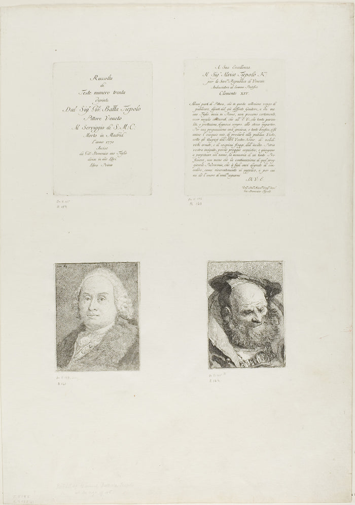 Title Page, Dedication, Portrait of Giambattista Tiepolo, Bearded Old Man: Giovanni Domenico Tiepolo,16x12