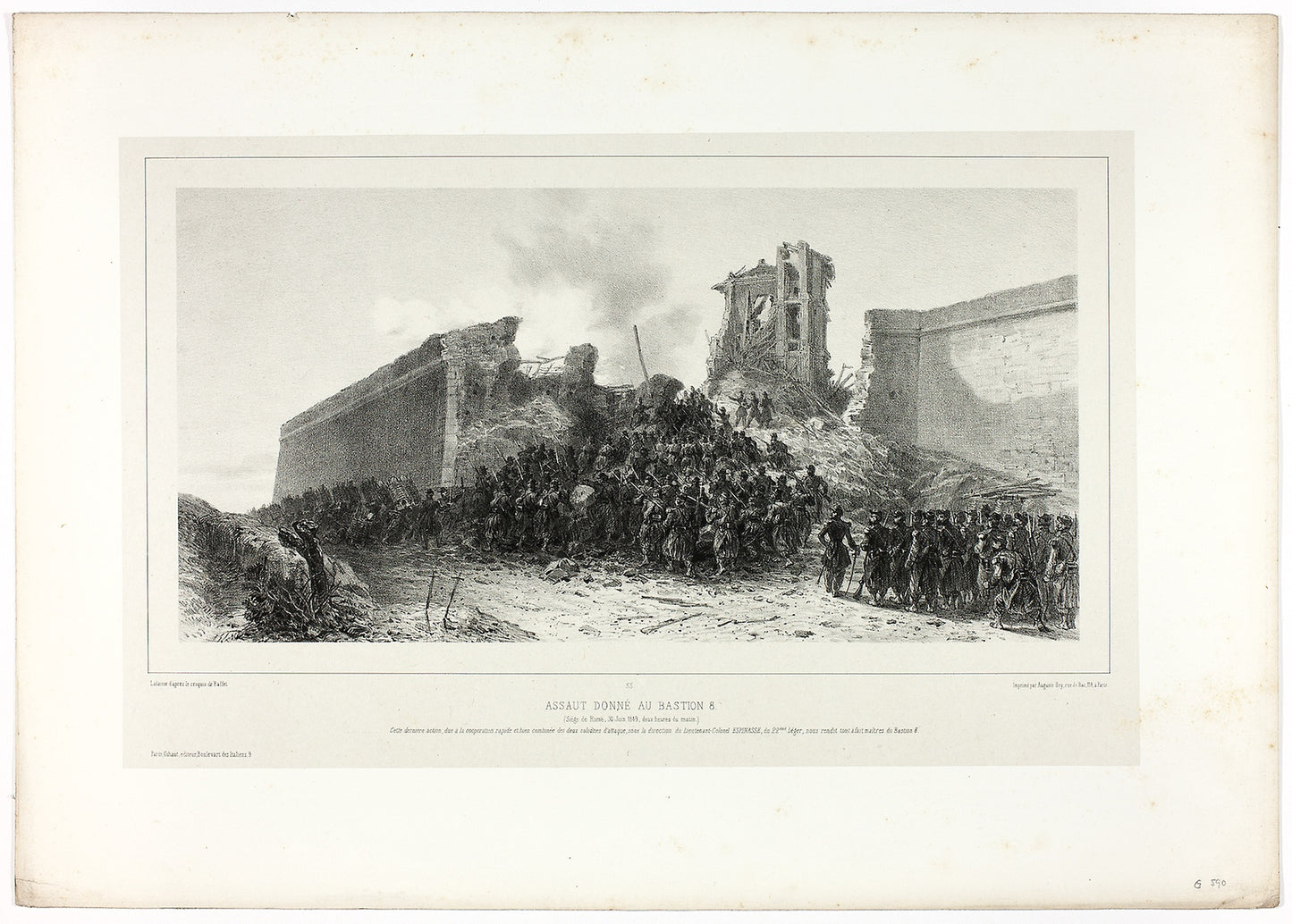Assault of bastion no.8, from Souvenirs d’Italie -  Expédition de Rome -  François Hippolyte Lalaisse (French, 1810-1884),  Poster Print Wall Art