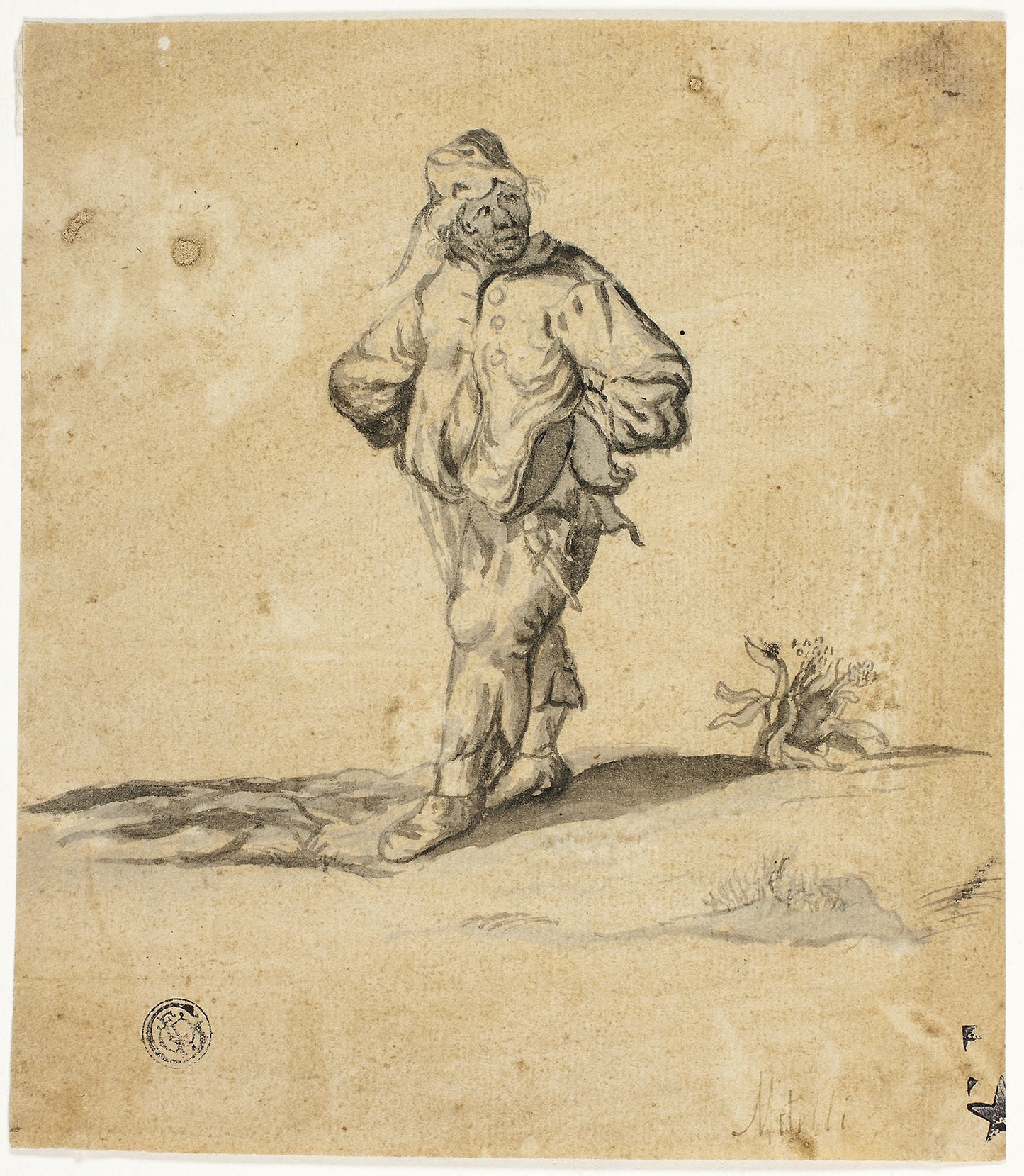 Standing Peasant with Arms Akimbo -  Attributed to Giuseppe Maria Mitelli,  Poster Print Wall Art