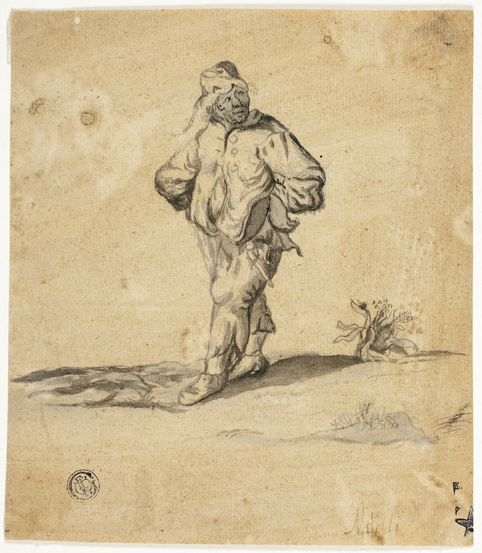Standing Peasant with Arms Akimbo: Attributed to Giuseppe Maria Mitelli,16x12