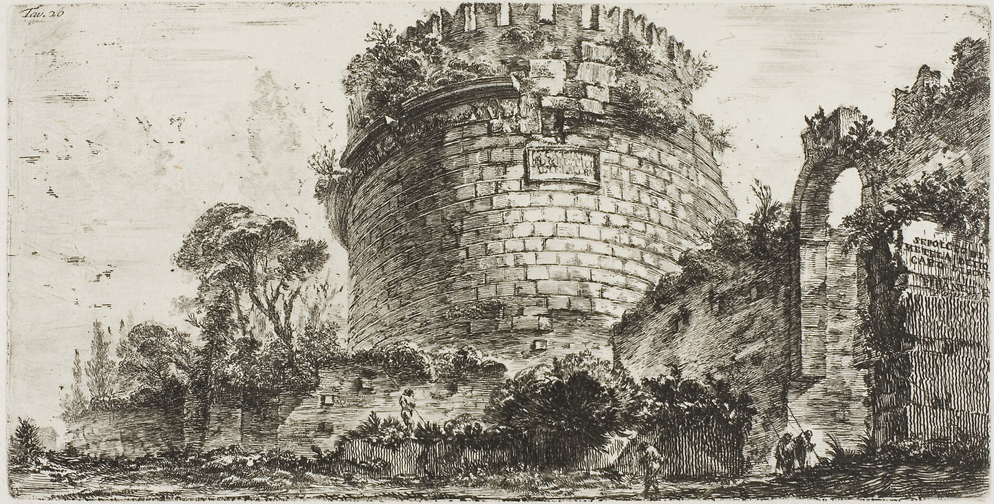 Tomb of Caecilia Metella called Capo di Bove [Ox Head], plate twenty from Some Views of Triumphal Arches and other monuments -  Giovanni Battista Piranesi,  Poster Print Wall Art