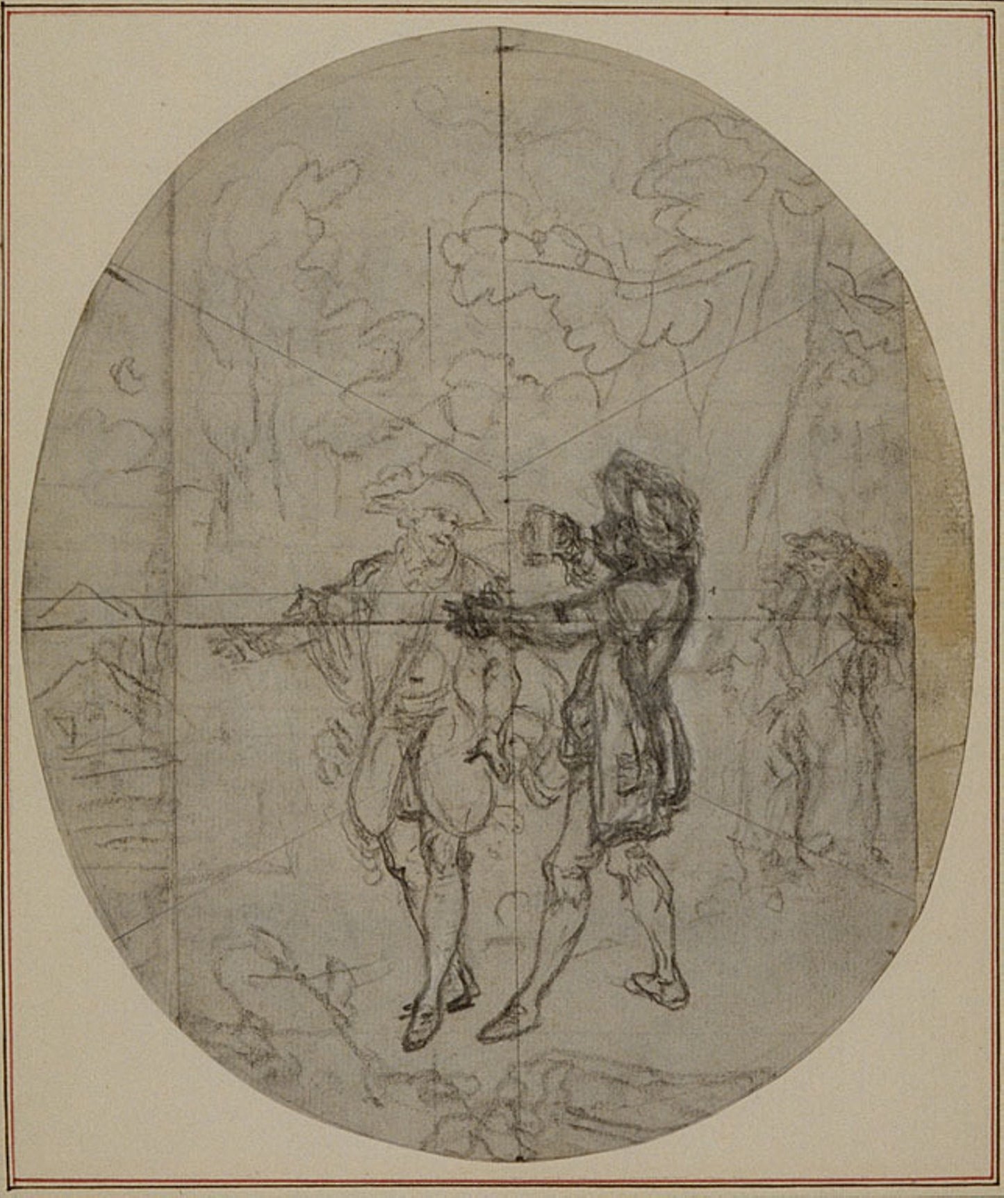 Study for a second edition, never published, of Colle's "La Partie de Chasse de Henri IV", Act II, Scene 11 -  Hubert François Gravelot,  Poster Print Wall Art