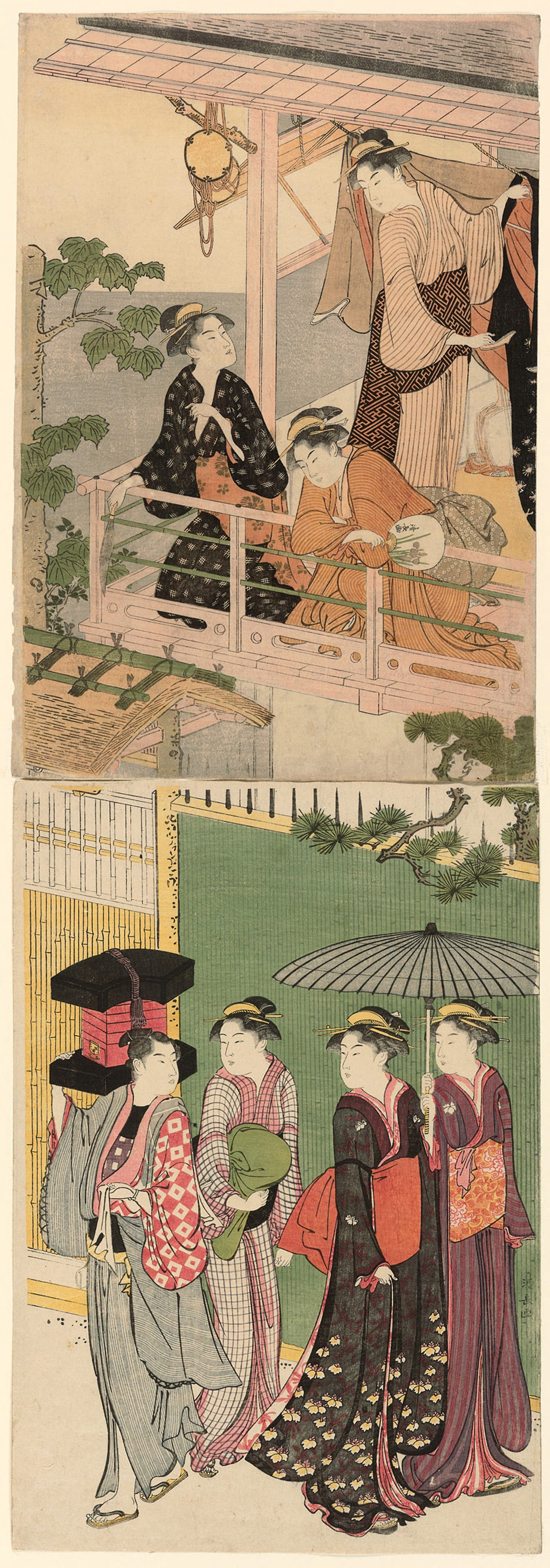 A Fan Peddler Passing Beneath a Balcony: Torii Kiyonaga,16x12"(A3) Poster