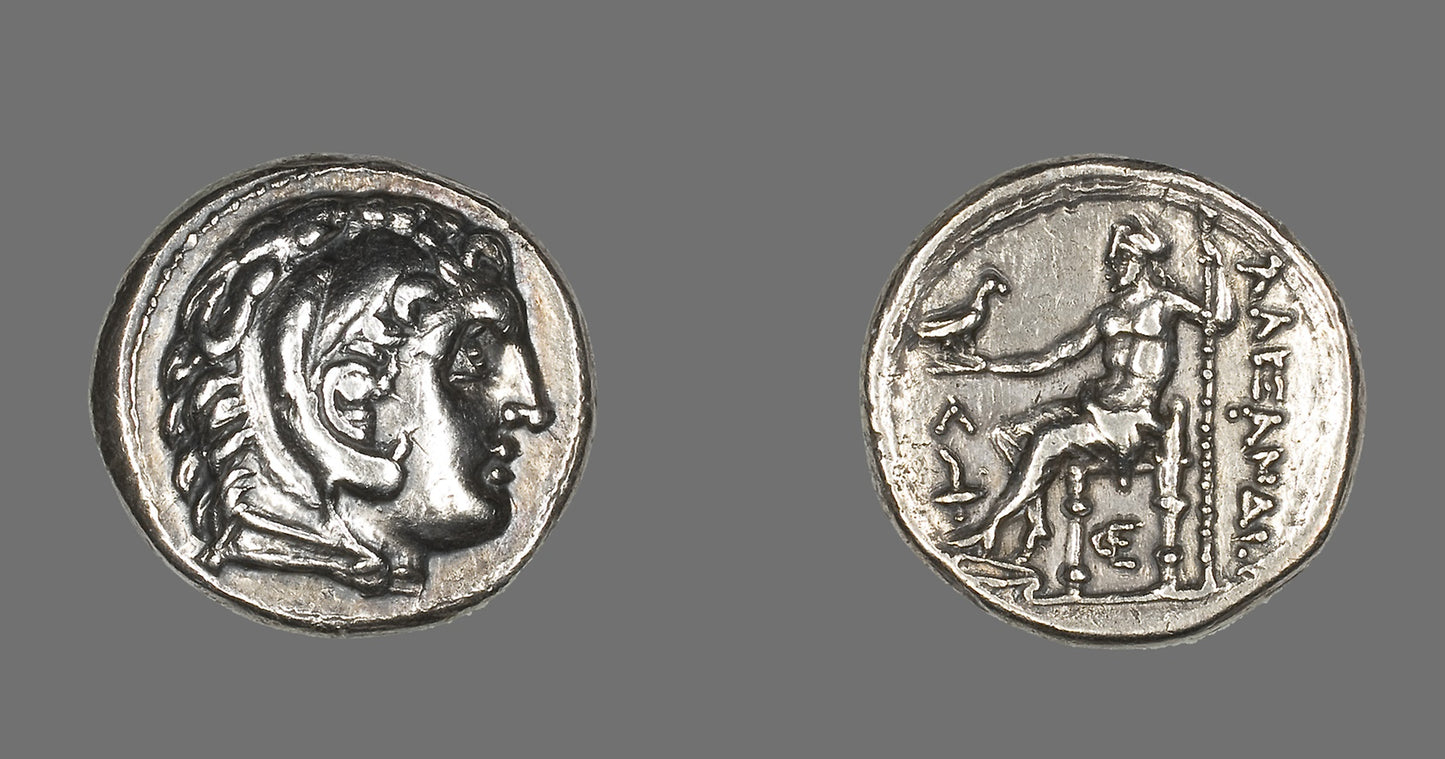 Tertradrachm (Coin) Portraying Alexander the Great as Herakles -  Greek, minted in Amphipolis, Macedonia,  Poster Print Wall Art