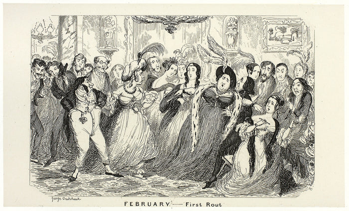 February - First Rout from George Cruikshank's Steel Etchings to The Comic Almanacks: 1835-1853: George Cruikshank (English, 1792-1878),16x12