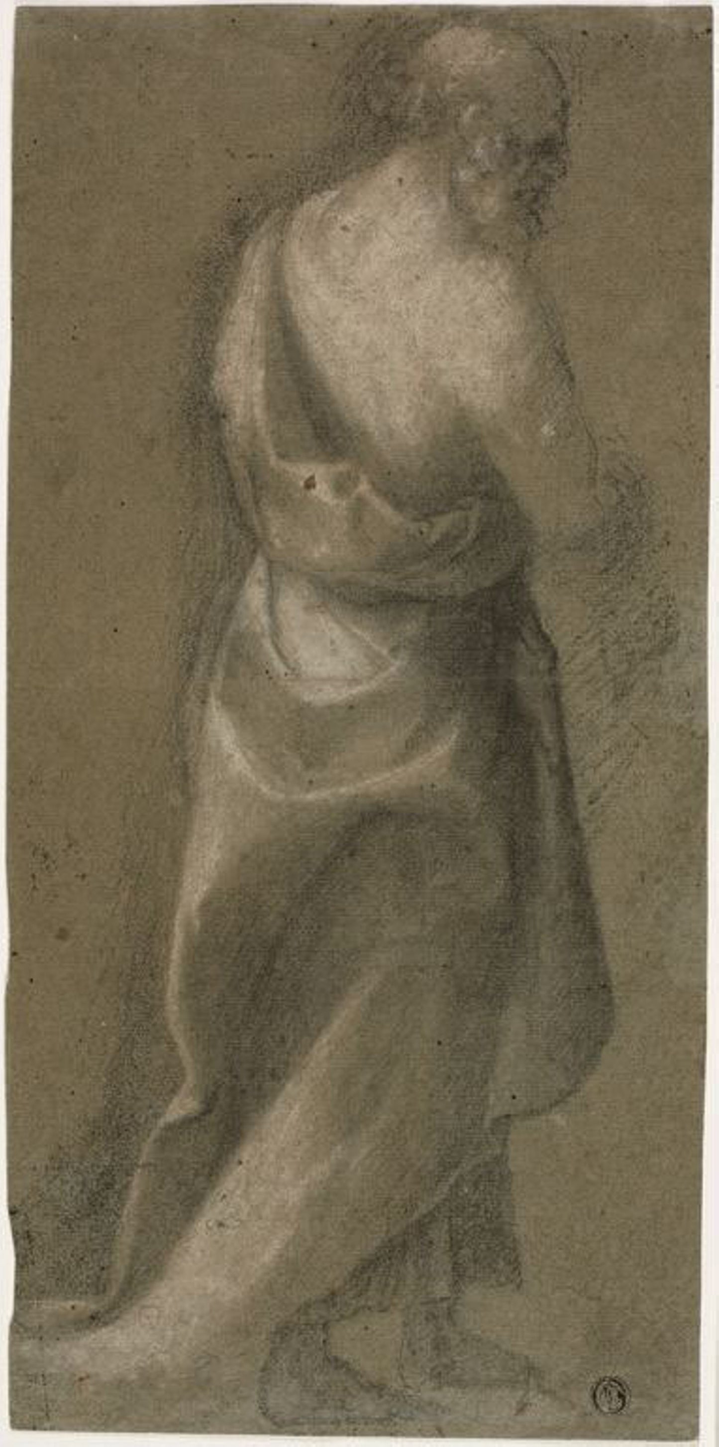 Standing Draped Male Figure in Three-quarters Profile (recto); Putto (verso) -  Follower of Baccio della Porta, called Fra Bartolommeo,  Poster Print Wall Art